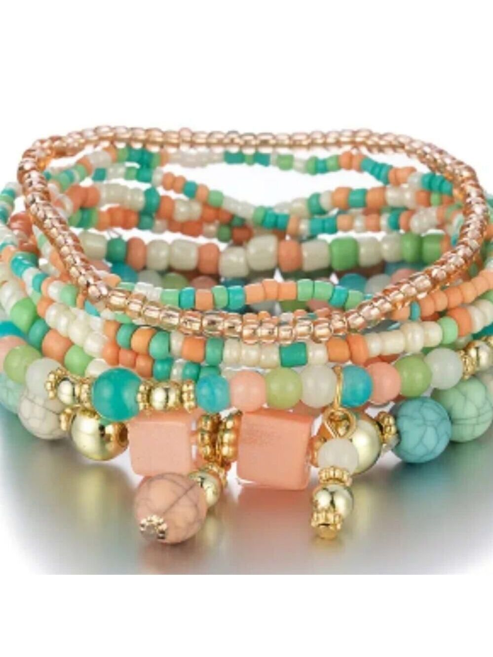 Stackable Bead Bracelets Ladies Stretch Multilayer Bracelet Set - Multicolor - Picture 5 of 8